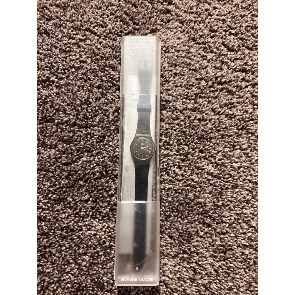 SWATCH Watch Oxford Navy LN103 Full Black Band/Dial W Plastic Case Needs Battery